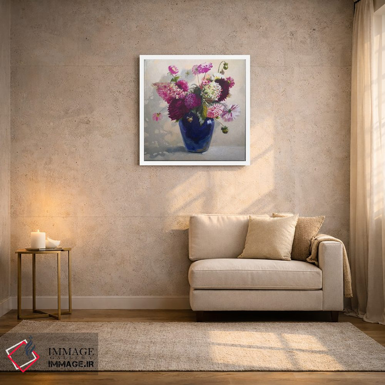 تابلو دکوراتیو دسته گل در گلدان آبی اثر جین لانتسمن - D2W