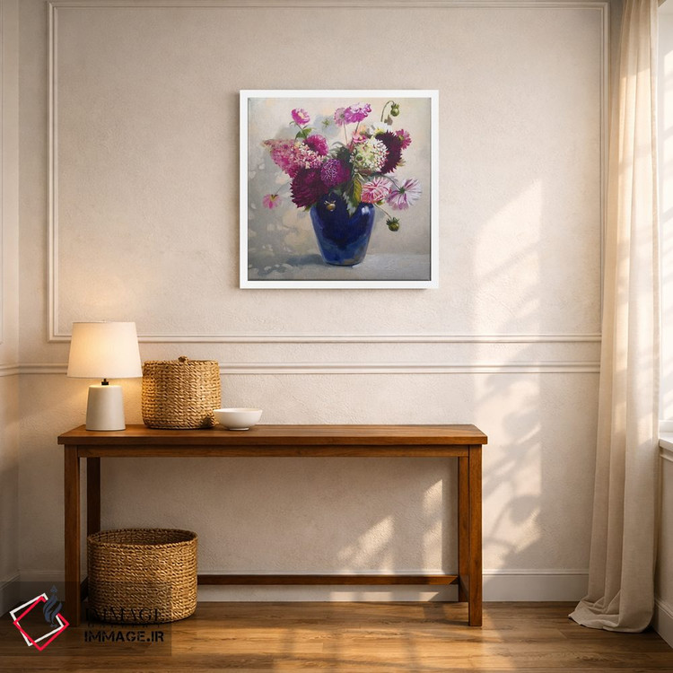 تابلو دکوراتیو دسته گل در گلدان آبی اثر جین لانتسمن - D5W