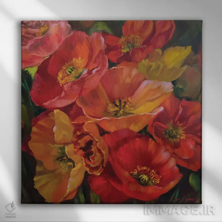 تابلو دکوراتیو شقایق ها اثر جین لانتسمن - نمای روبهرو روی دیوار