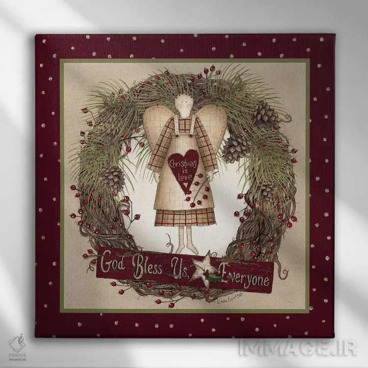 تابلو دکوراتیو "تاج گل کریسمس فرشته مردمی" اثر لری دیتر - نمای روبهرو روی دیوار