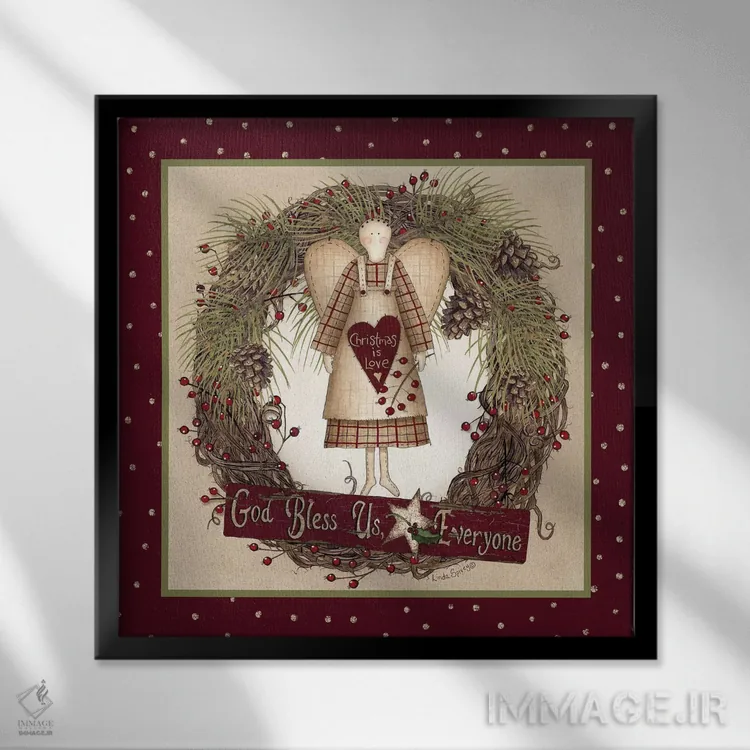 تابلو دکوراتیو "تاج گل کریسمس فرشته مردمی" اثر لری دیتر - نمای قابدار مشکی