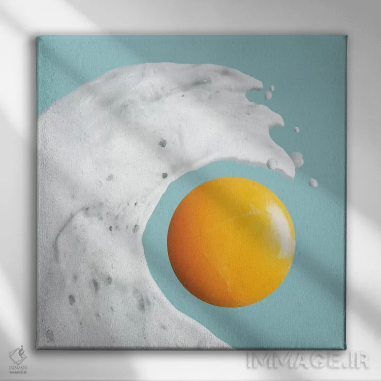 تابلو مینیمال "موج تخم مرغ" اثر یوناس لوس - نمای روبهرو روی دیوار