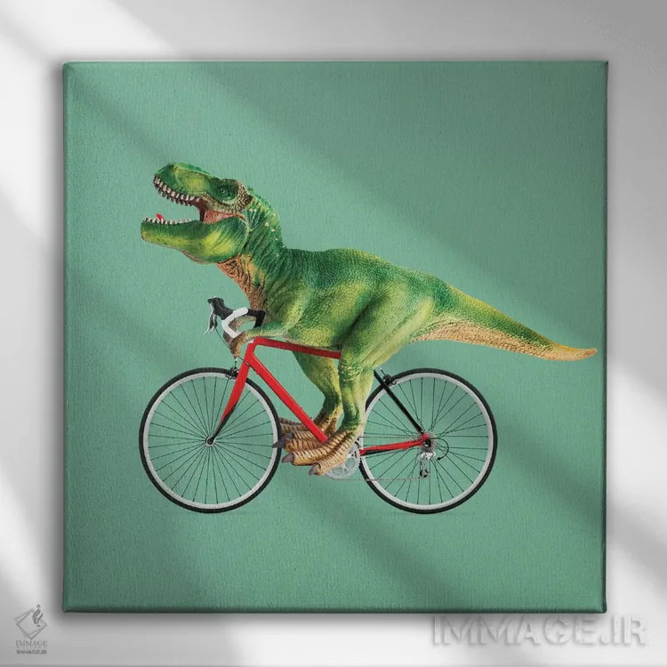 تابلو دکوراتیو "دوچرخه تیرانوسور" اثر یوناس لوس - نمای روبهرو روی دیوار