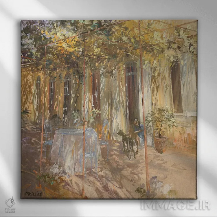 تابلو دکوراتیو "میز در باغ" اثر لوران پارسلیه - نمای روبهرو روی دیوار