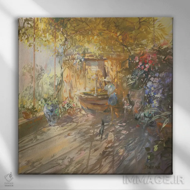 تابلو دکوراتیو "چشمه زیر سایبان" اثر لوران پارسلیه - نمای روبهرو روی دیوار