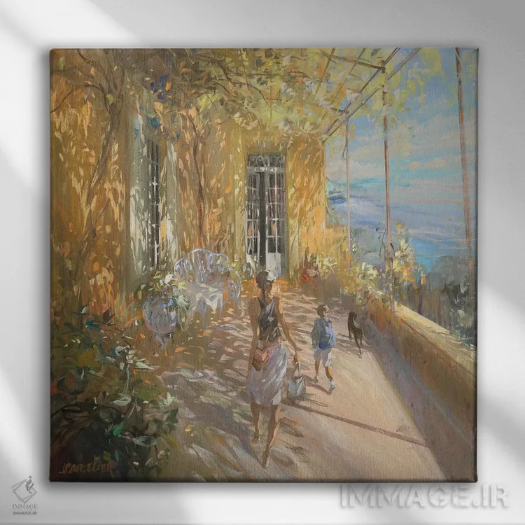 تابلو دکوراتیو "روی تراس" اثر لوران پارسلیه - نمای روبهرو روی دیوار