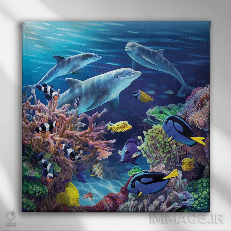 تابلو دکوراتیو "زندگی دلفین" اثر لیزا پارکر - نمای روبهرو روی دیوار