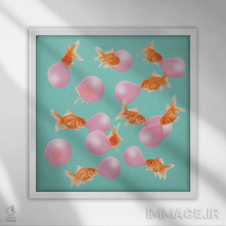 تابلو دکوراتیو "ماهی گلی آدامس بازی" اثر یوناس لوس - نمای قابدار سفید