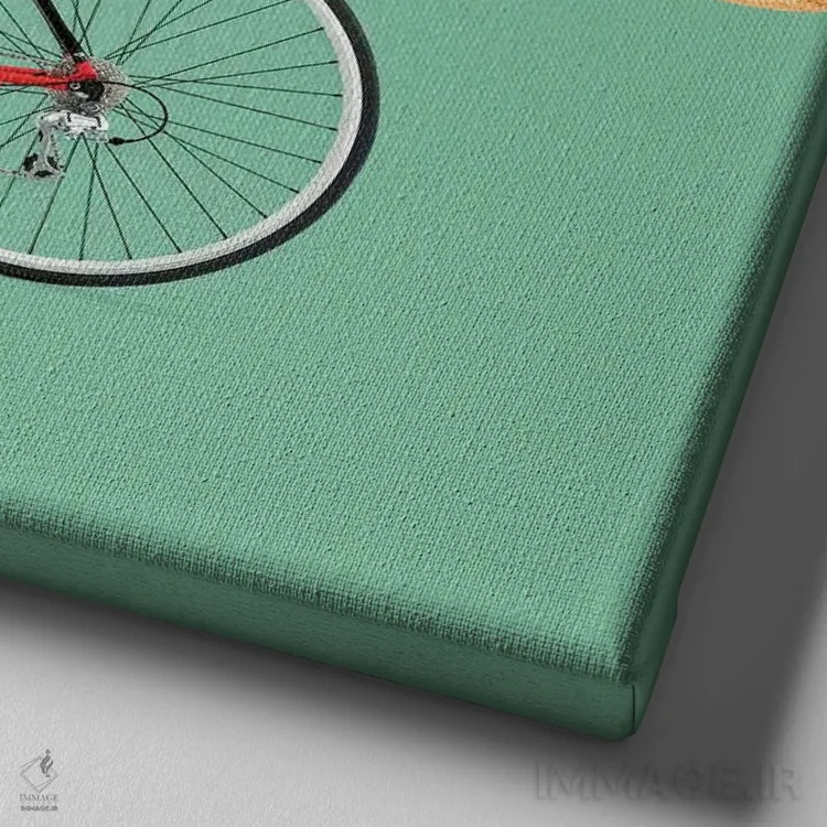 تابلو دکوراتیو "دوچرخه تیرانوسور" اثر یوناس لوس - نمای نزدیک بافت بوم