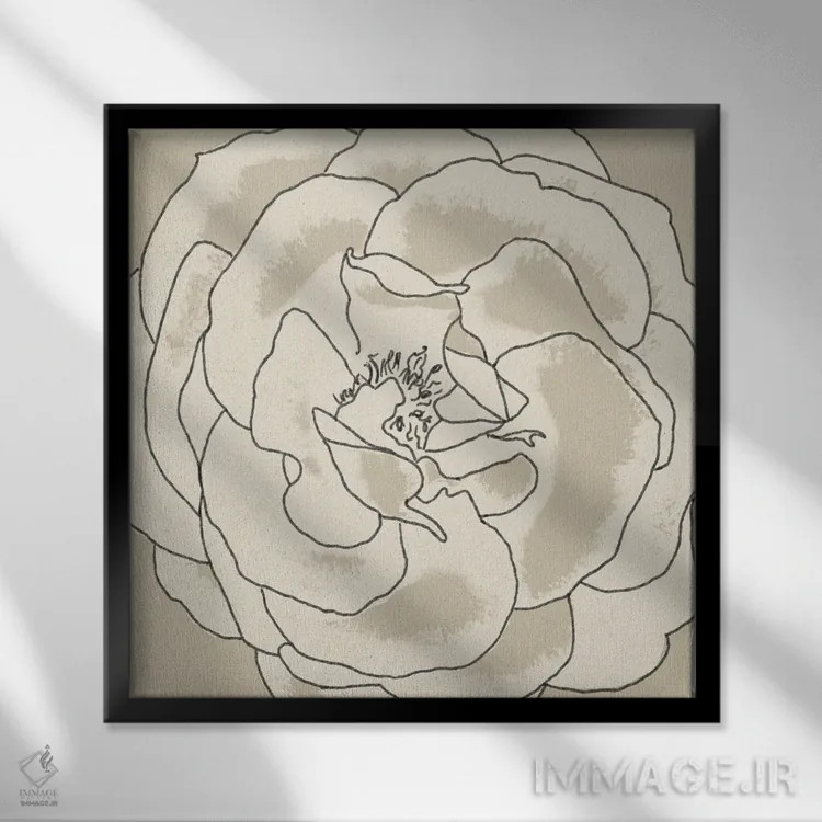 تابلو مدرن "شکوفه های بژ ۲" اثر آلونزو ساندرز - نمای قابدار مشکی