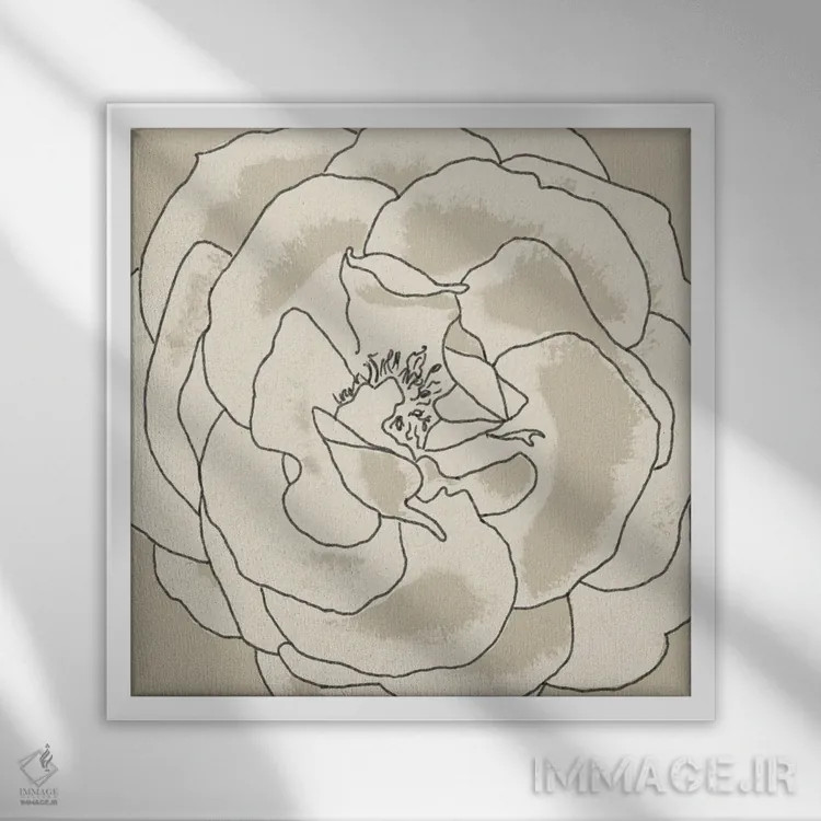 تابلو مدرن "شکوفه های بژ ۲" اثر آلونزو ساندرز - نمای قابدار سفید