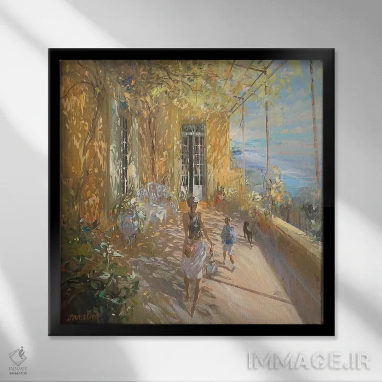 تابلو دکوراتیو "روی تراس" اثر لوران پارسلیه - نمای قابدار مشکی