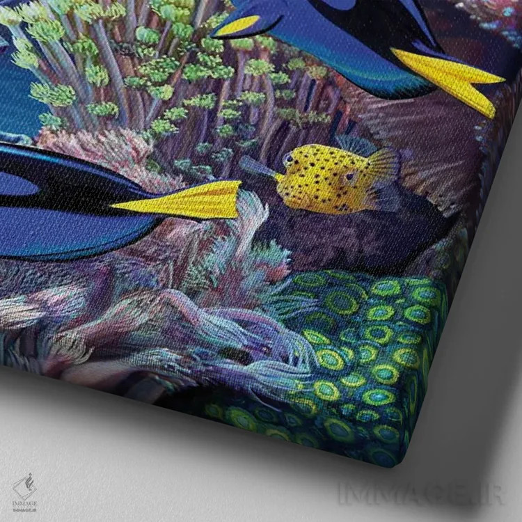 تابلو دکوراتیو "زندگی دلفین" اثر لیزا پارکر - نمای نزدیک بافت بوم