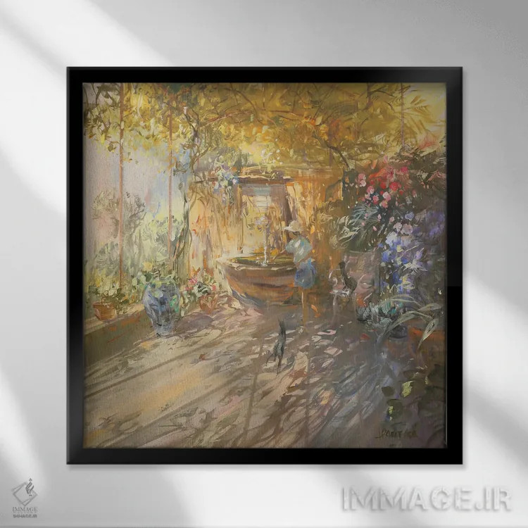 تابلو دکوراتیو "چشمه زیر سایبان" اثر لوران پارسلیه - نمای قابدار مشکی