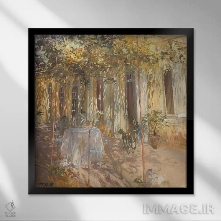 تابلو دکوراتیو "میز در باغ" اثر لوران پارسلیه - نمای قابدار مشکی