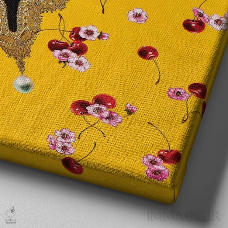 تابلو دکوراتیو "پروانه با گیلاس" اثر لیوا پاکالنه فانلی - نمای نزدیک بافت بوم