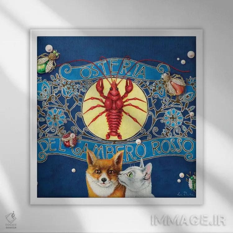 تابلو دکوراتیو رستوران خرچنگ اثر لیوا پاکالنه فانلی - نمای قابدار سفید