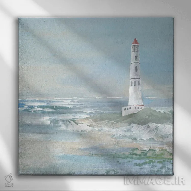 تابلو دکوراتیو فانوس دریایی اقیانوس آبی اثر لرا - نمای روبهرو روی دیوار