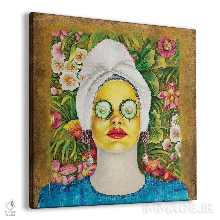 تابلو دکوراتیو دختری با ماسک طلایی صورت اثر لیوا پاکالنه فانلی - نمای پرسپکتیو محصول