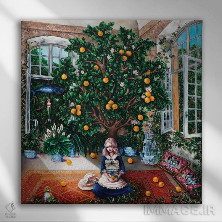 تابلو دکوراتیو درخت پرتقال اثر لیوا پاکالنه فانلی - نمای روبهرو روی دیوار