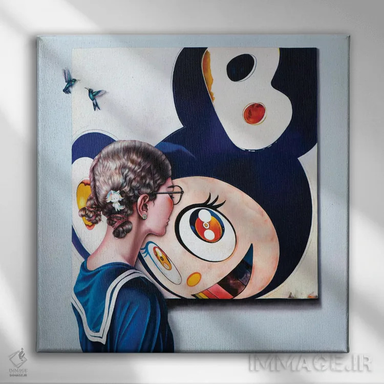 تابلو دکوراتیو عاشق هنر موراکامی اثر لیوا پاکالنه فانلی - نمای روبهرو روی دیوار