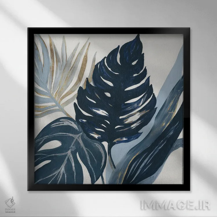 تابلو دکوراتیو نخل های آبی اثر لرا - نمای قابدار مشکی