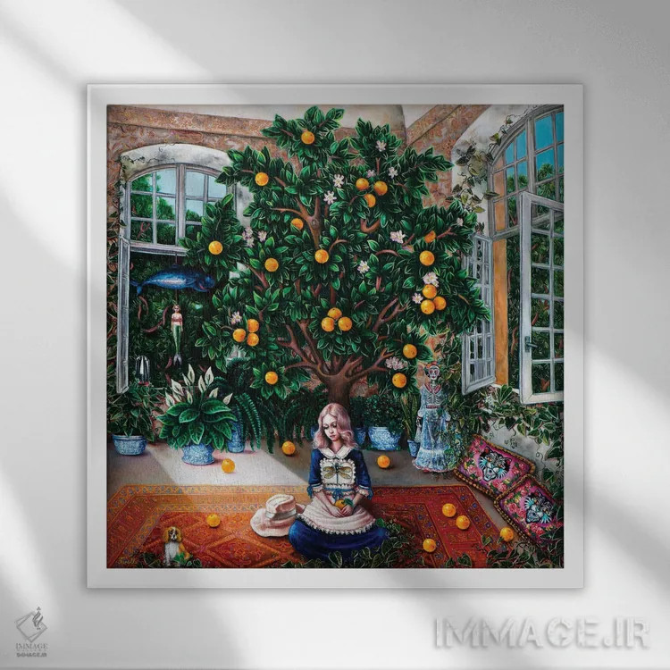 تابلو دکوراتیو درخت پرتقال اثر لیوا پاکالنه فانلی - نمای قابدار سفید