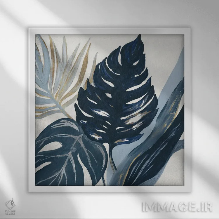 تابلو دکوراتیو نخل های آبی اثر لرا - نمای قابدار سفید