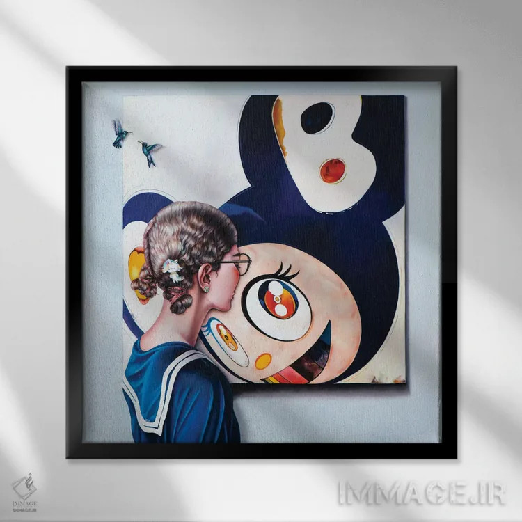 تابلو دکوراتیو عاشق هنر موراکامی اثر لیوا پاکالنه فانلی - نمای قابدار مشکی