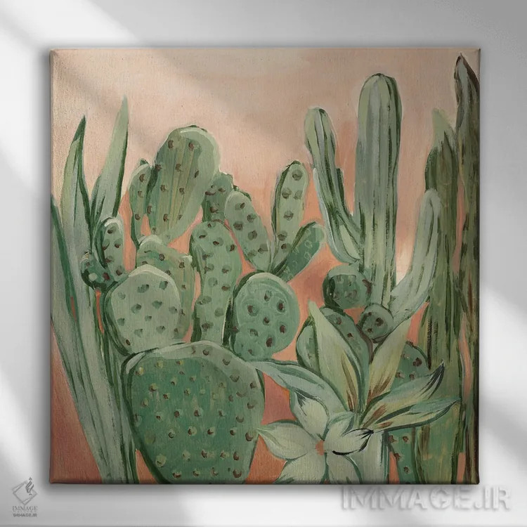 تابلو انتزاعی گرمای کاکتوس اثر لرا - نمای روبهرو روی دیوار