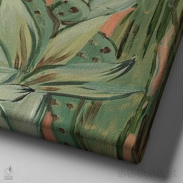 تابلو انتزاعی گرمای کاکتوس اثر لرا - نمای نزدیک بافت بوم