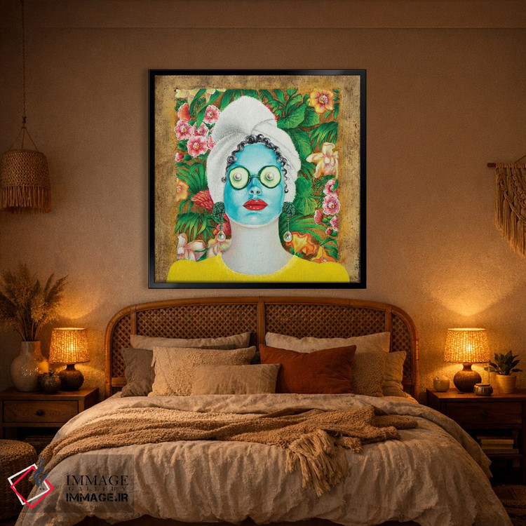 تابلو دکوراتیو دختری با ماسک فیروزه ای صورت اثر لیوا پاکالنه فانلی - D1B