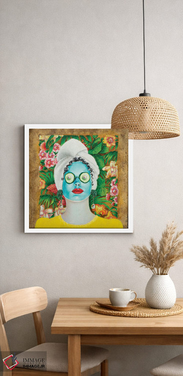 تابلو دکوراتیو دختری با ماسک فیروزه ای صورت اثر لیوا پاکالنه فانلی - D2W