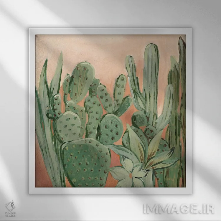 تابلو انتزاعی گرمای کاکتوس اثر لرا - نمای قابدار سفید