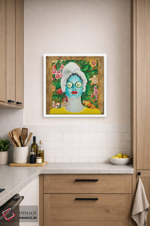 تابلو دکوراتیو دختری با ماسک فیروزه ای صورت اثر لیوا پاکالنه فانلی - D5W
