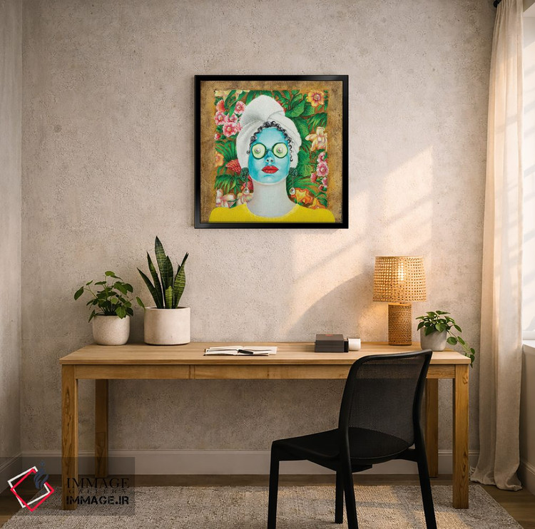 تابلو دکوراتیو دختری با ماسک فیروزه ای صورت اثر لیوا پاکالنه فانلی - D6B