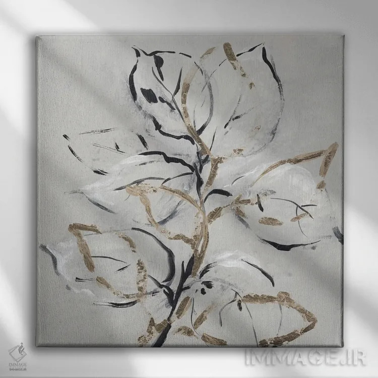 تابلو مینیمال گل طلایی ۲ اثر لرا - نمای روبهرو روی دیوار