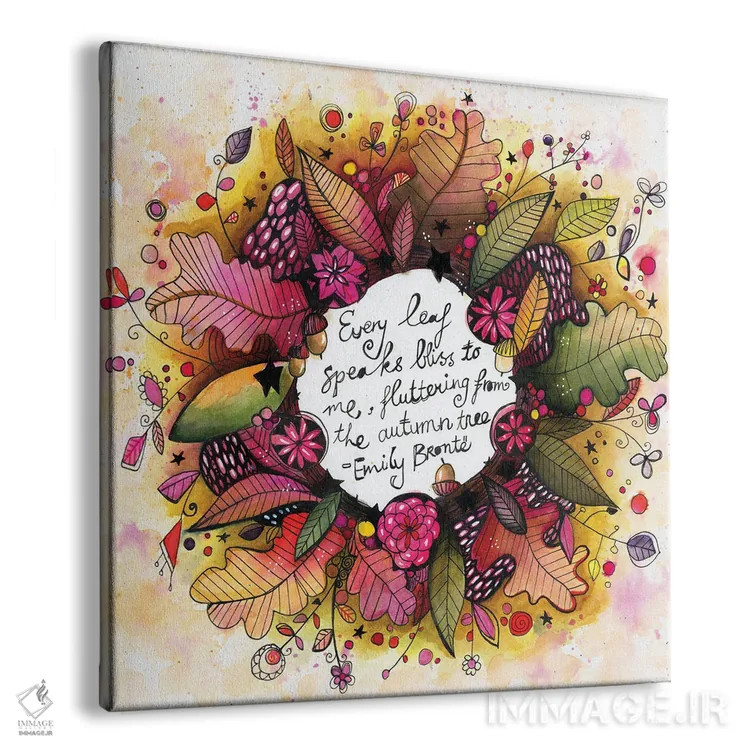 تابلو دکوراتیو حلقه گل پاییزی جدید با نقل قول اثر تامارا لاپورت - نمای پرسپکتیو محصول