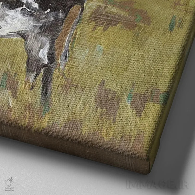 تابلو دکوراتیو چرندگان ملایم اثر لرا - نمای نزدیک بافت بوم