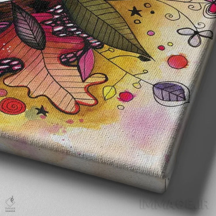 تابلو دکوراتیو حلقه گل پاییزی جدید با نقل قول اثر تامارا لاپورت - نمای نزدیک بافت بوم