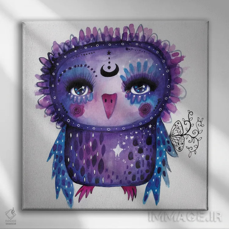 تابلو دکوراتیو پرنده عجیب با درخشش ماه اثر تامارا لاپورت - نمای روبهرو روی دیوار