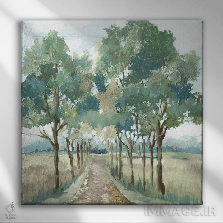 تابلو دکوراتیو خیال پردازی منظره سبز اثر لرا - نمای روبهرو روی دیوار