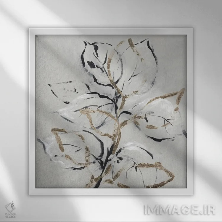 تابلو مینیمال گل طلایی ۲ اثر لرا - نمای قابدار سفید