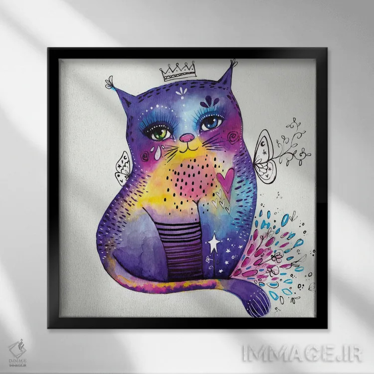 تابلو دکوراتیو گربه می گوید "هررو" اثر تامارا لاپورت - نمای قابدار مشکی