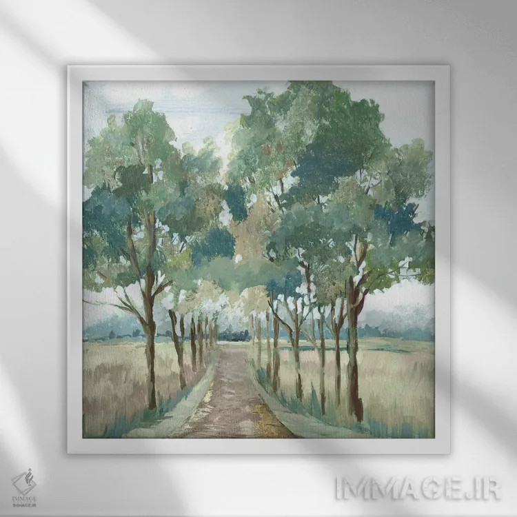 تابلو دکوراتیو خیال پردازی منظره سبز اثر لرا - نمای قابدار سفید