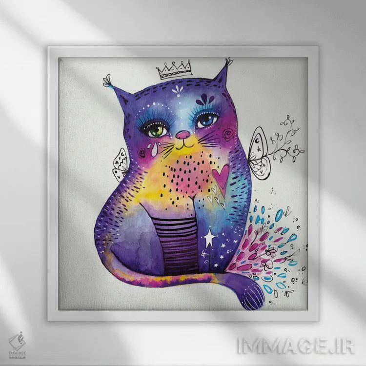 تابلو دکوراتیو گربه می گوید "هررو" اثر تامارا لاپورت - نمای قابدار سفید