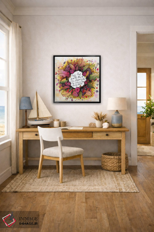 تابلو دکوراتیو حلقه گل پاییزی جدید با نقل قول اثر تامارا لاپورت - D4B