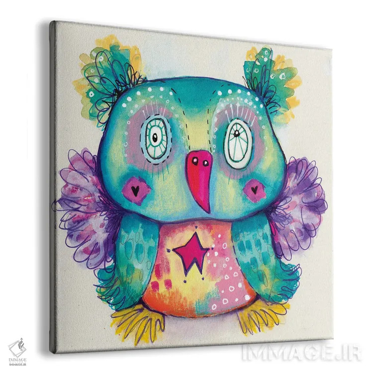تابلو دکوراتیو خرس عروسکی با پرنده عجیب اثر تامارا لاپورت - نمای پرسپکتیو محصول