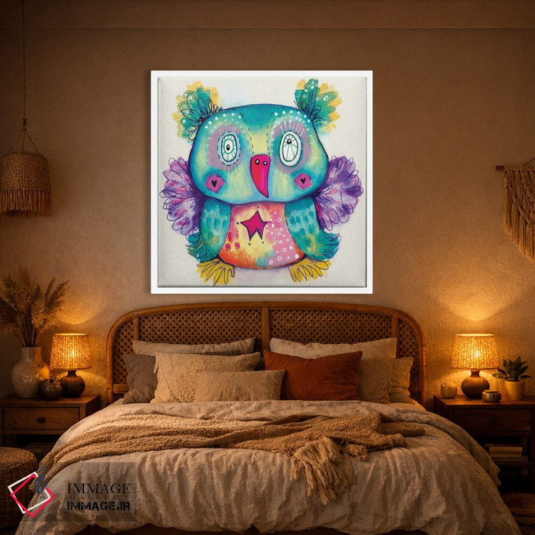 تابلو دکوراتیو خرس عروسکی با پرنده عجیب اثر تامارا لاپورت - D1W