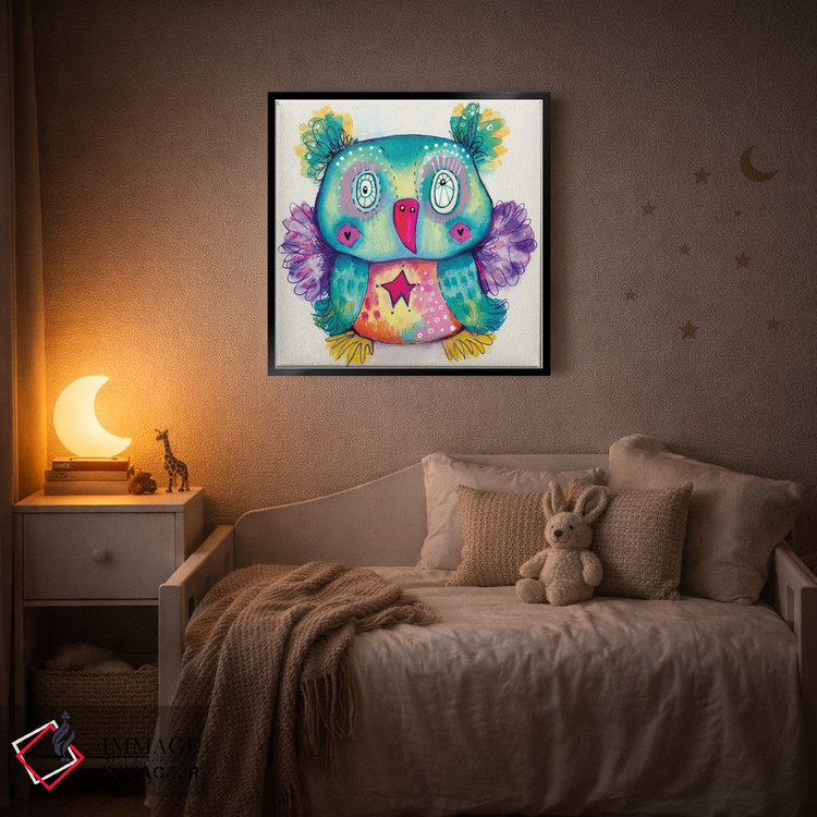 تابلو دکوراتیو خرس عروسکی با پرنده عجیب اثر تامارا لاپورت - D3B